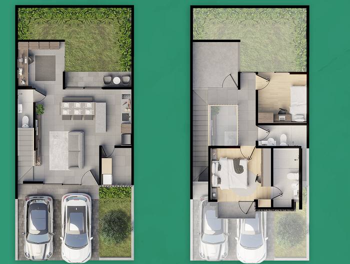 Denah rumah Hampton 7x15,5 Central Park Juanda