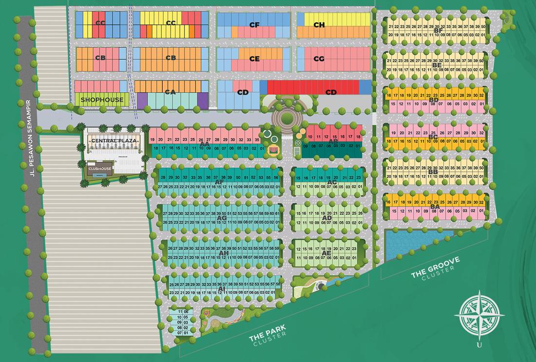 Masterplan Central Park Juanda 14 hektar, cluster The Park, The Groove, dan The South