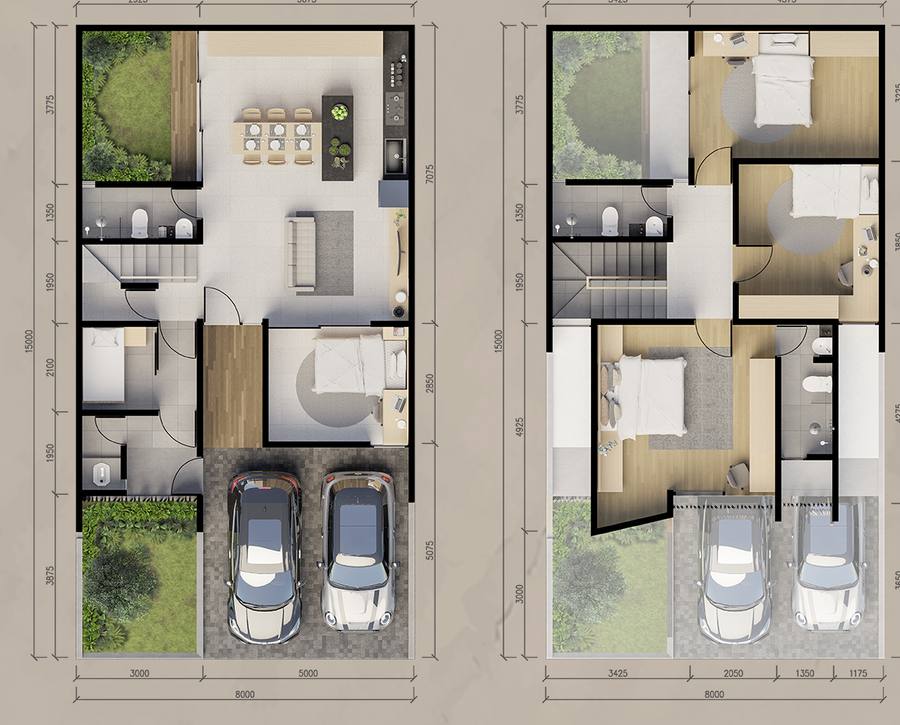 Denah rumah Grande 8x15 Central Park MERR 5
